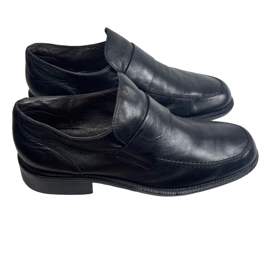 VTG Kenneth Cole Loafers Black Leather Slip On Square Toe ITALY Classic Sz 12
